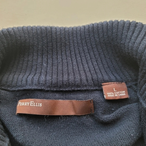 Perry Ellis Mens 1/4 Zip Classic Fit Stretch Knit Pullover Sweater Black Sz L - Picture 5 of 8